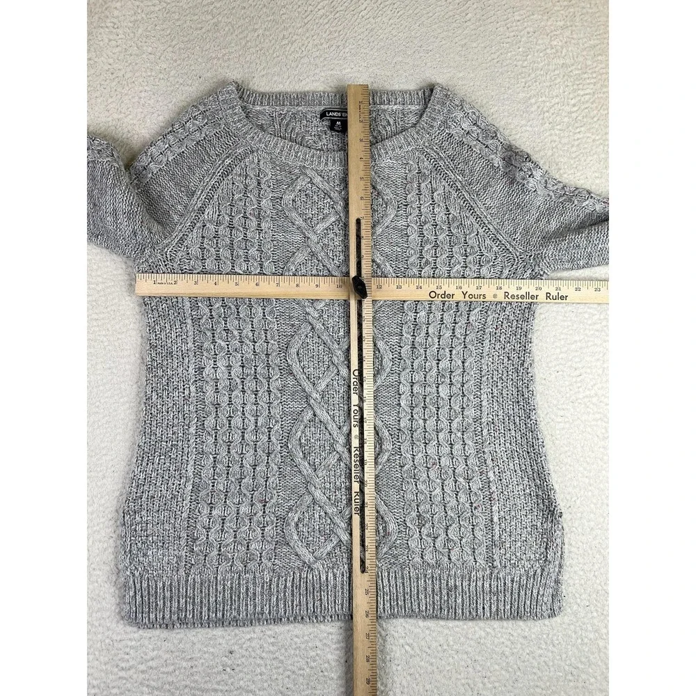Lands' End Womens Gray Cable Knit Wool‎ Blend Crewneck Pullover Sweater Medium